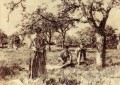 田舎の風景を乾かすためにリネン類を置く洗濯婦たち 農民レオン・オーギュスティン・レルミット